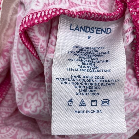 Lands End Swim Tankini Women 6 Pink White Floral Twist Front Pad Bra Top 1pc - Picture 3 of 8